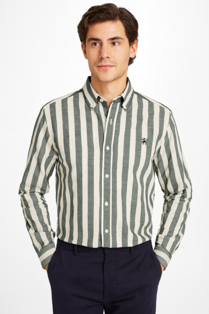 BROOKS BROTHERS Whispering Fern Tailored Fit Long Sleeve Linen Shirt
