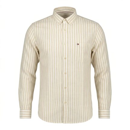TOMMY HILFIGER Regular Fit Full Sleeve Linen Yellow Stripe Shirt