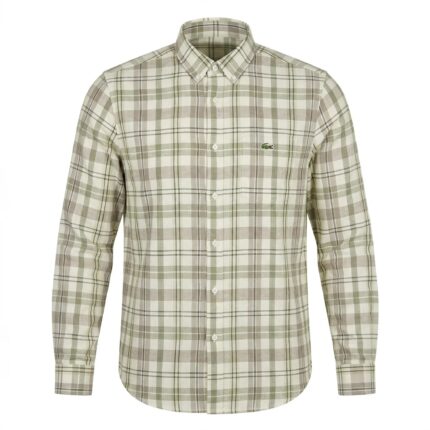 LACOSTE Men's Slim Fit Checkered Button-Down Linen Shirt