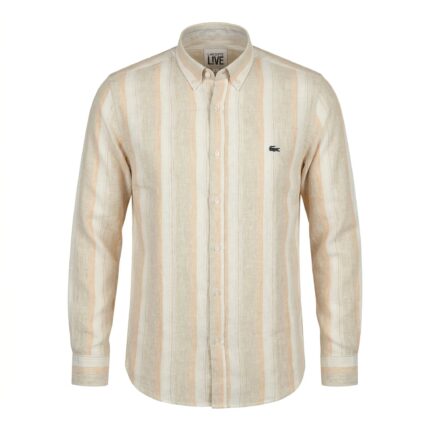 LACOSTE Men's Slim Fit Button-Down Striped Linen Shirt