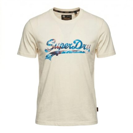 SUPERDRY Men's  Short Sleeve Cotton Lycra T-Shirt In Off White