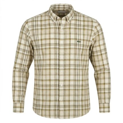 LACOSTE Men's Slim Fit Plaid Check Button-Down Full Sleeve Linen Shirt