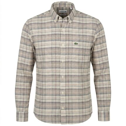 LACOSTE Men's Slim Fit Button-Down Checkered Seersucker Linen Shirt