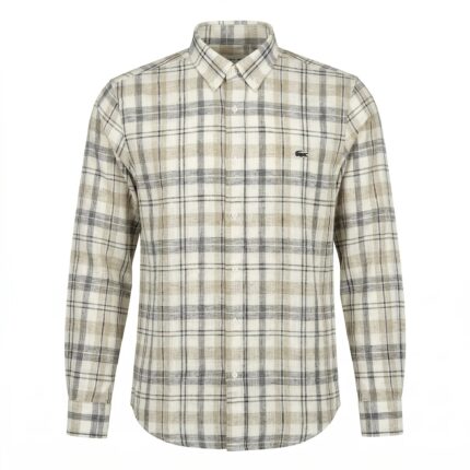LACOSTE Men's Slim Fit Plaid Button-Down Linen Shirt
