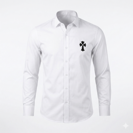 CHROME HEARTS Celestial Pearl Tailored Fit Long Sleeve Satin Lycra Party Shirt
