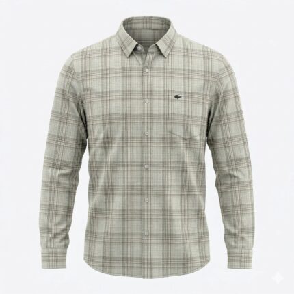 LACOSTE Men's Slim Fit Button-Down Gingham Textured Linen Shirt