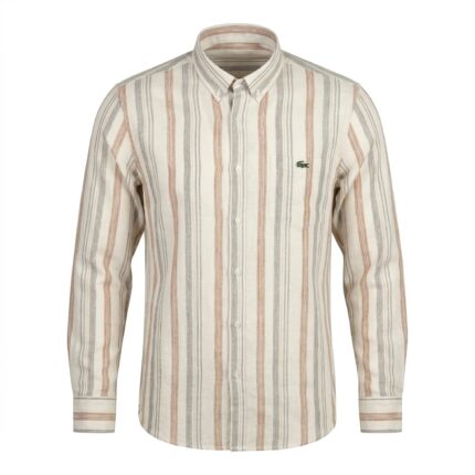 LACOSTE Men's Slim Fit Button-Down Striped Linen Shirt