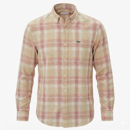 LACOSTE Men's Slim Fit Checkered Button-Down Full Sleeve Linen Shirt