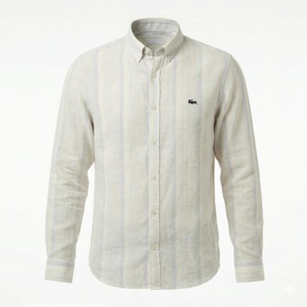 LACOSTE Men's Slim Fit Striped Button-Down Full Sleeve Linen Shirt