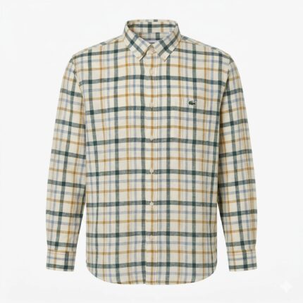 LACOSTE Men's Slim Fit Multi Color Grid Check Button-Down Full Sleeve Linen Shirt