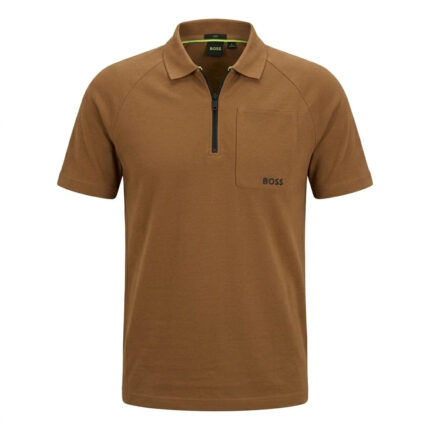 Hugo Boss Casual Zip Polo Shirt in Brown