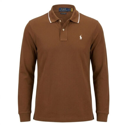 Polo Ralph Lauren Long Sleeve Classic Fit Cotton Polo Shirt in Brown