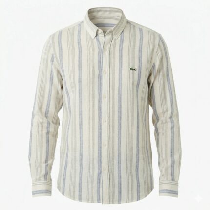 LACOSTE Men's Slim Fit Striped Button-Down Full Sleeve Linen Shirt