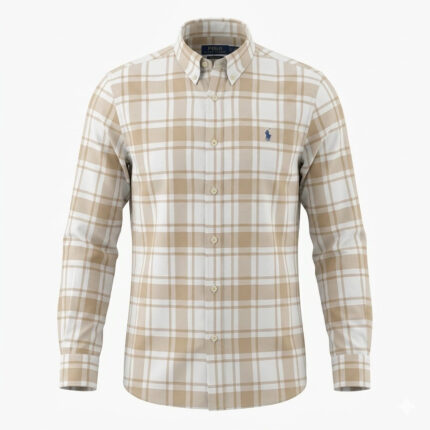 POLO RALPH LAUREN Sandstone Cream Tailored Fit Long Sleeve Plaid Shirt