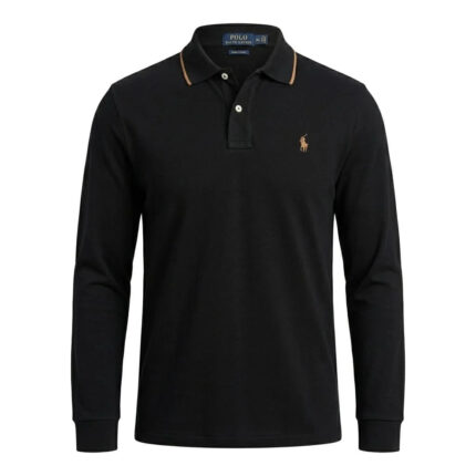 Polo Ralph Lauren Long Sleeve Classic Fit Black Polo Shirt with Contrast Collar