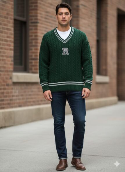 Polo Ralph Lauren Rugged Cable Knit V-Neck Sweater with Logo